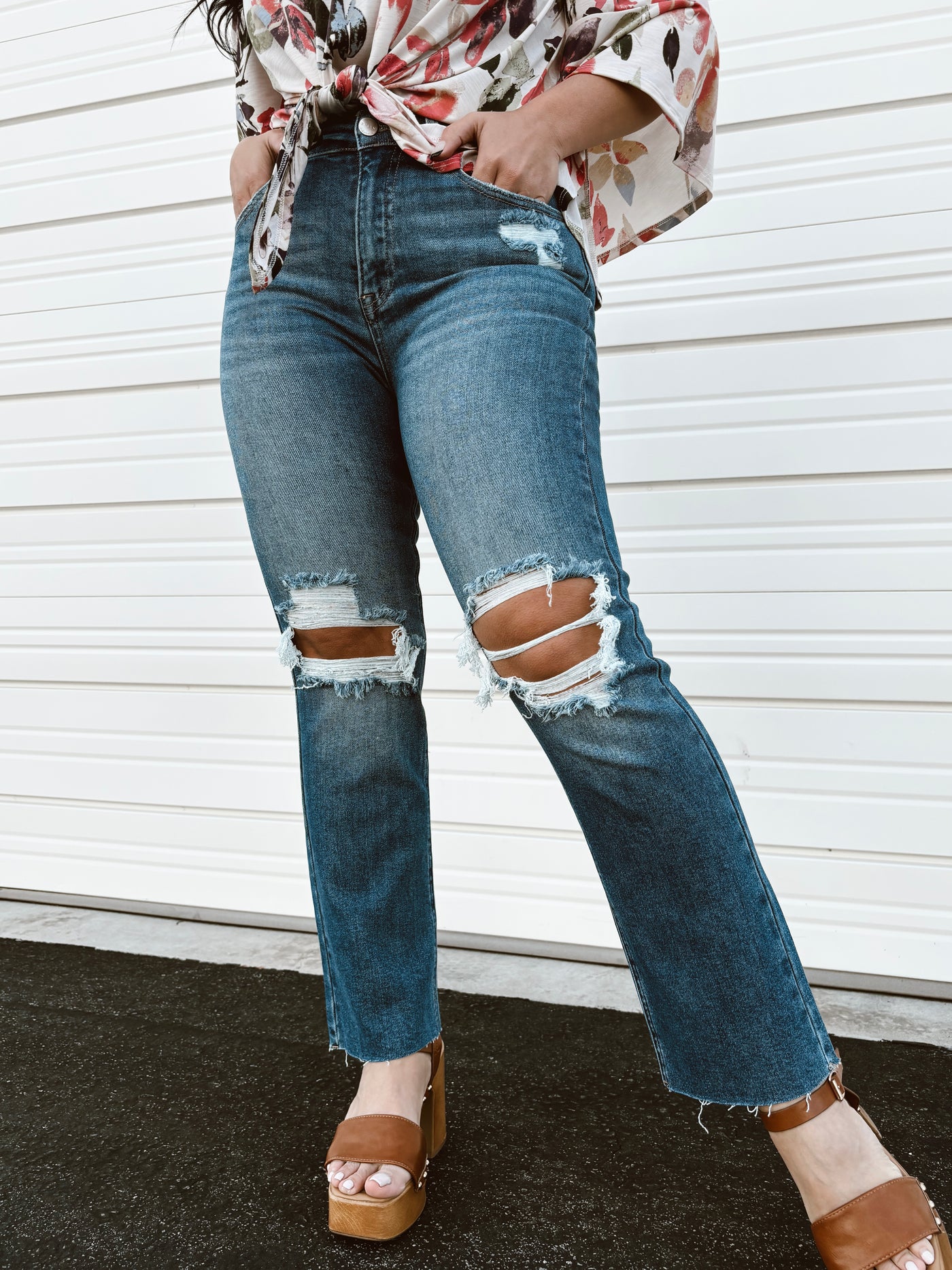 Grand Slam - High Rise Distressed Ankle Jeans