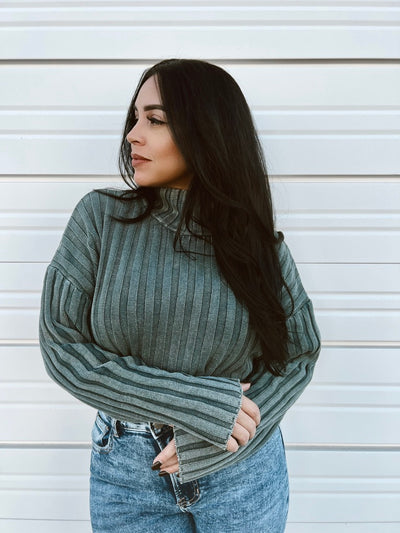 The Love Of Fall - Washed Knit Ribbed Turtleneck Sweater