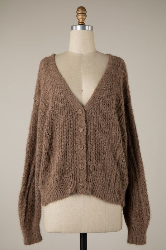 Say No More - Fuzzy Button Down Cardigan