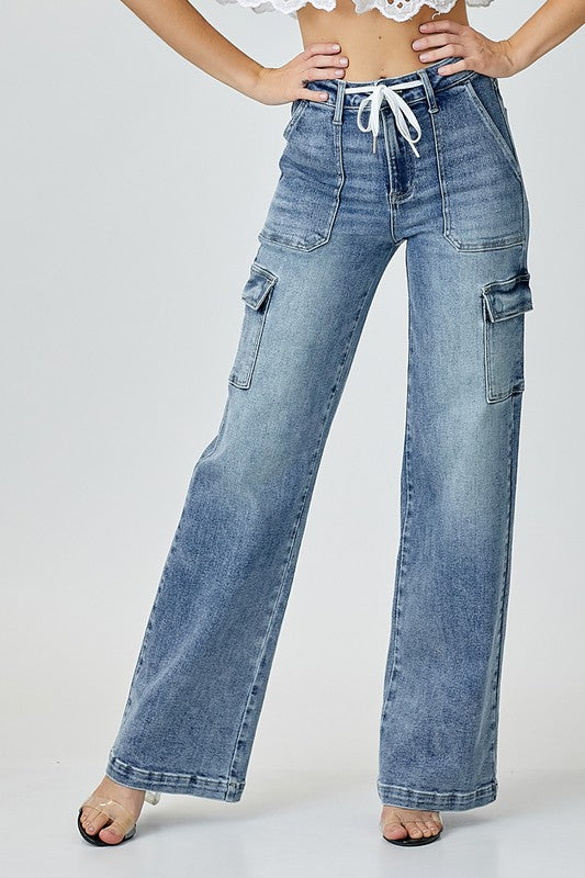 Coming Prepared - Mid Rise Cargo Wide Leg Jeans