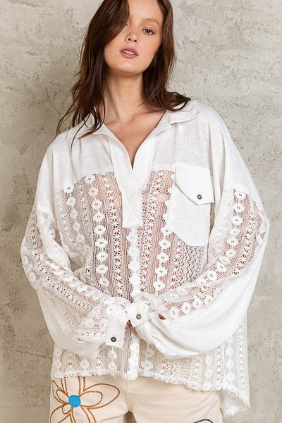 Whirlwind Spirit - Oversized Contrast Lace L/S Top