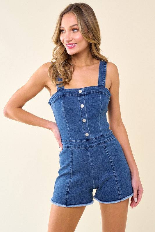She's Gone Country - Button Down Denim Romper