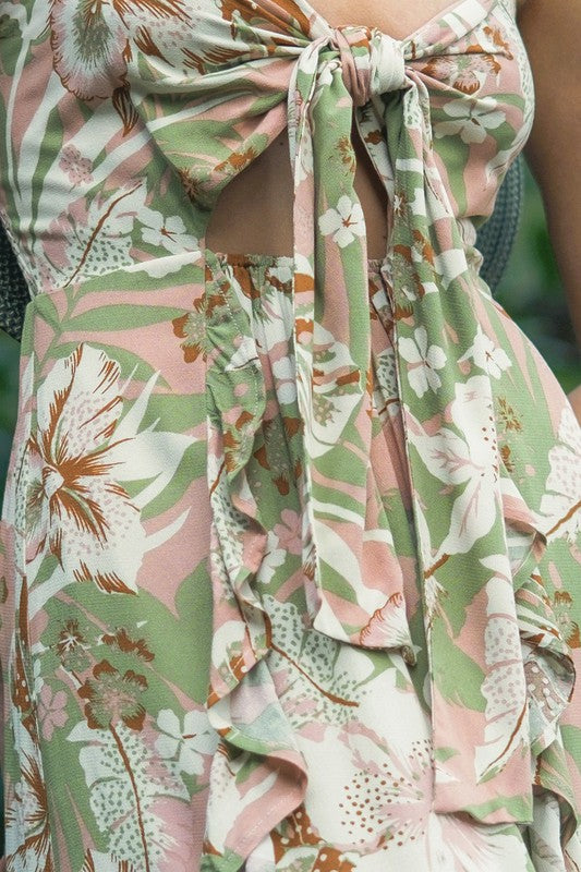 Sweet Summertime - Tropical Print Ruffled Maxi Dress