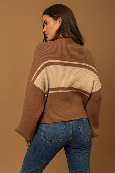 The Feel of Fall - Striped Mock Neck Sweater