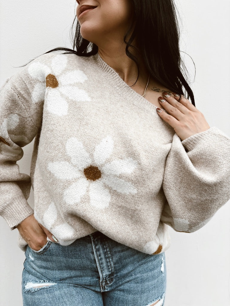 Winter Blossom - Daisy Printed Sweater
