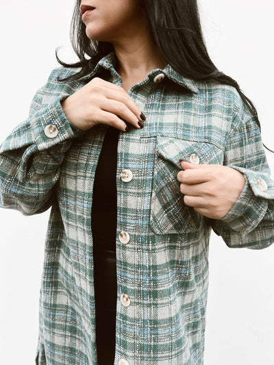 Sleepless In Seattle - Plaid Button Flannel Long Coat Shacket