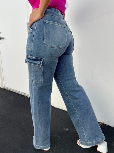 Coming Prepared - Mid Rise Cargo Wide Leg Jeans