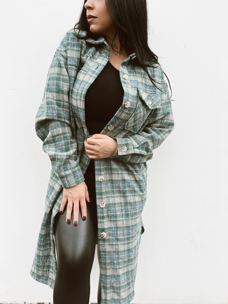 Sleepless In Seattle - Plaid Button Flannel Long Coat Shacket
