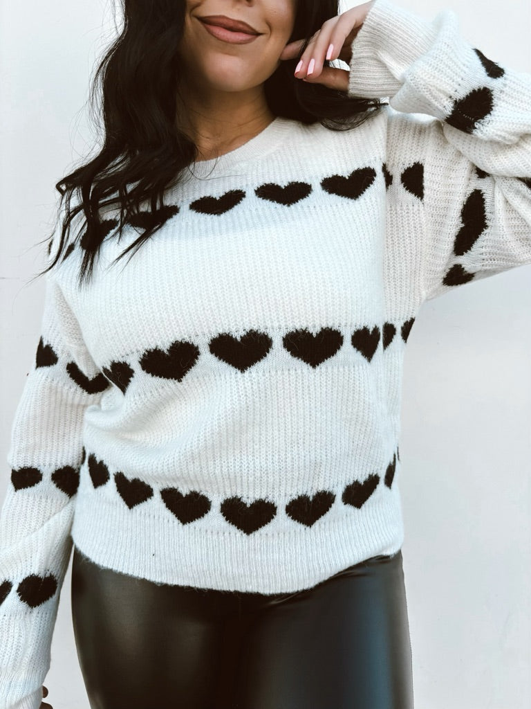Heart Beat Away - Round Neck Heart Sweater