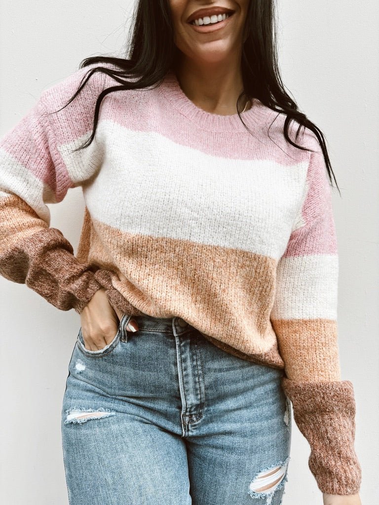 Sugar Cookie - Round Neck Striped Sweater