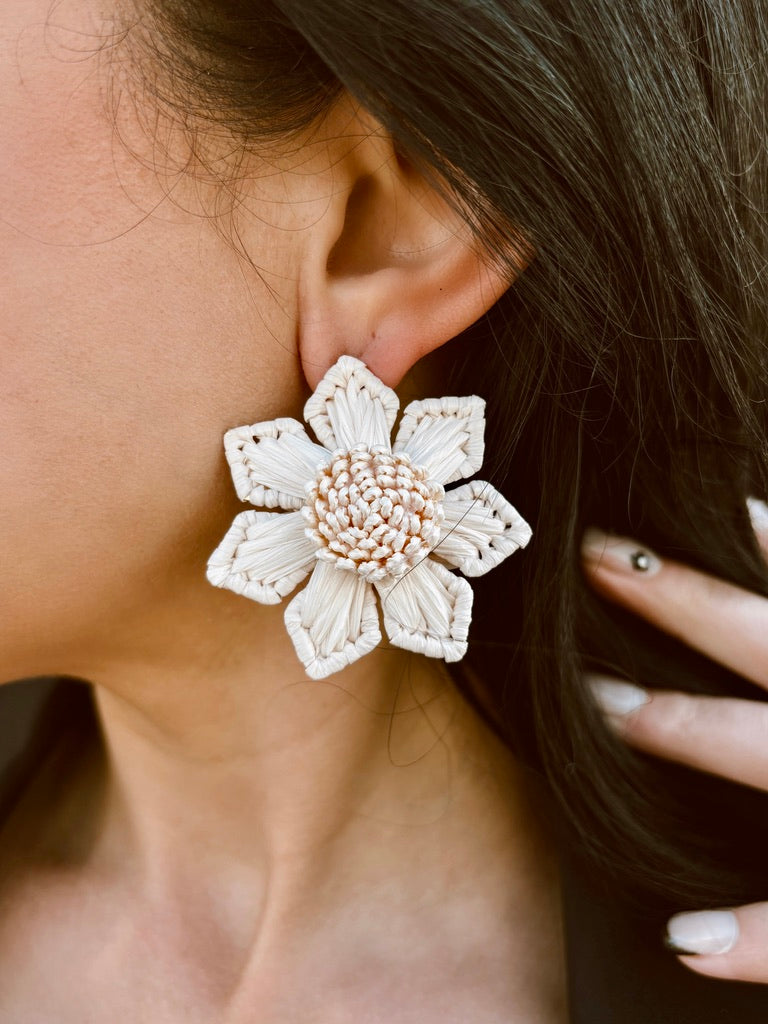 Budding Romance - Raffia Flower Stud Earrings
