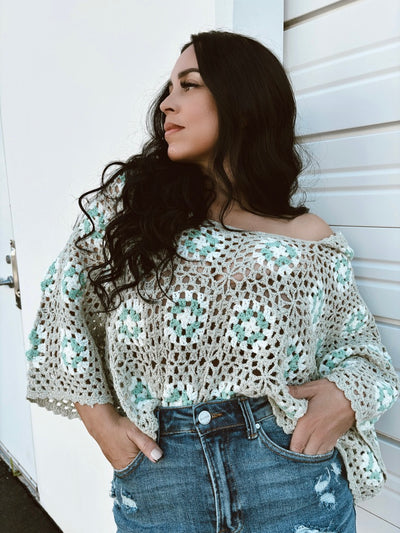 You Are My Sunshine - Floral Open Knit Cropped Sweater