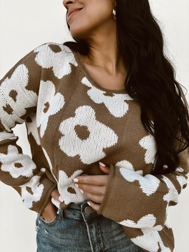 Flower Girl - Flower Print Knit Sweater