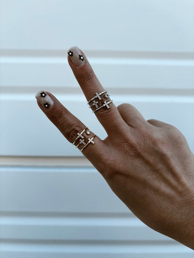 Holy Trinity - Adjustable Stacked Cross Ring