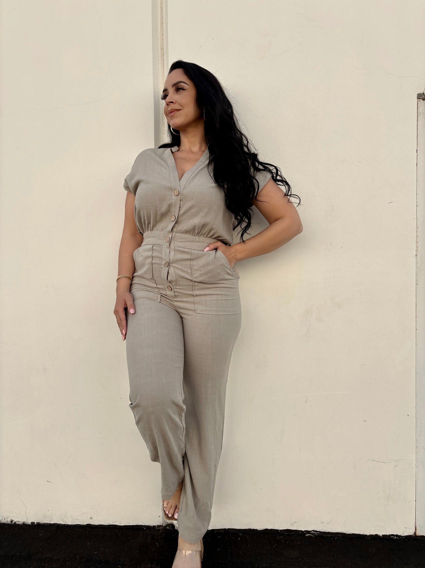 Out Of Sight - V-Neck Pocketed Jumpsuit