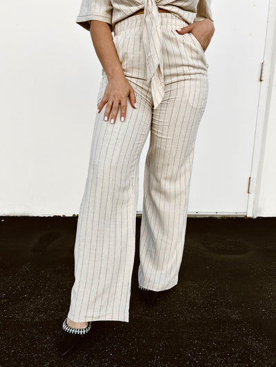 For Your Information - Linen Pinstripe Top and Bottom Set
