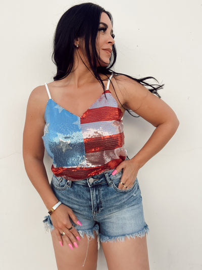 Pretty and Patriotic - Sequin American Sleeveless Top