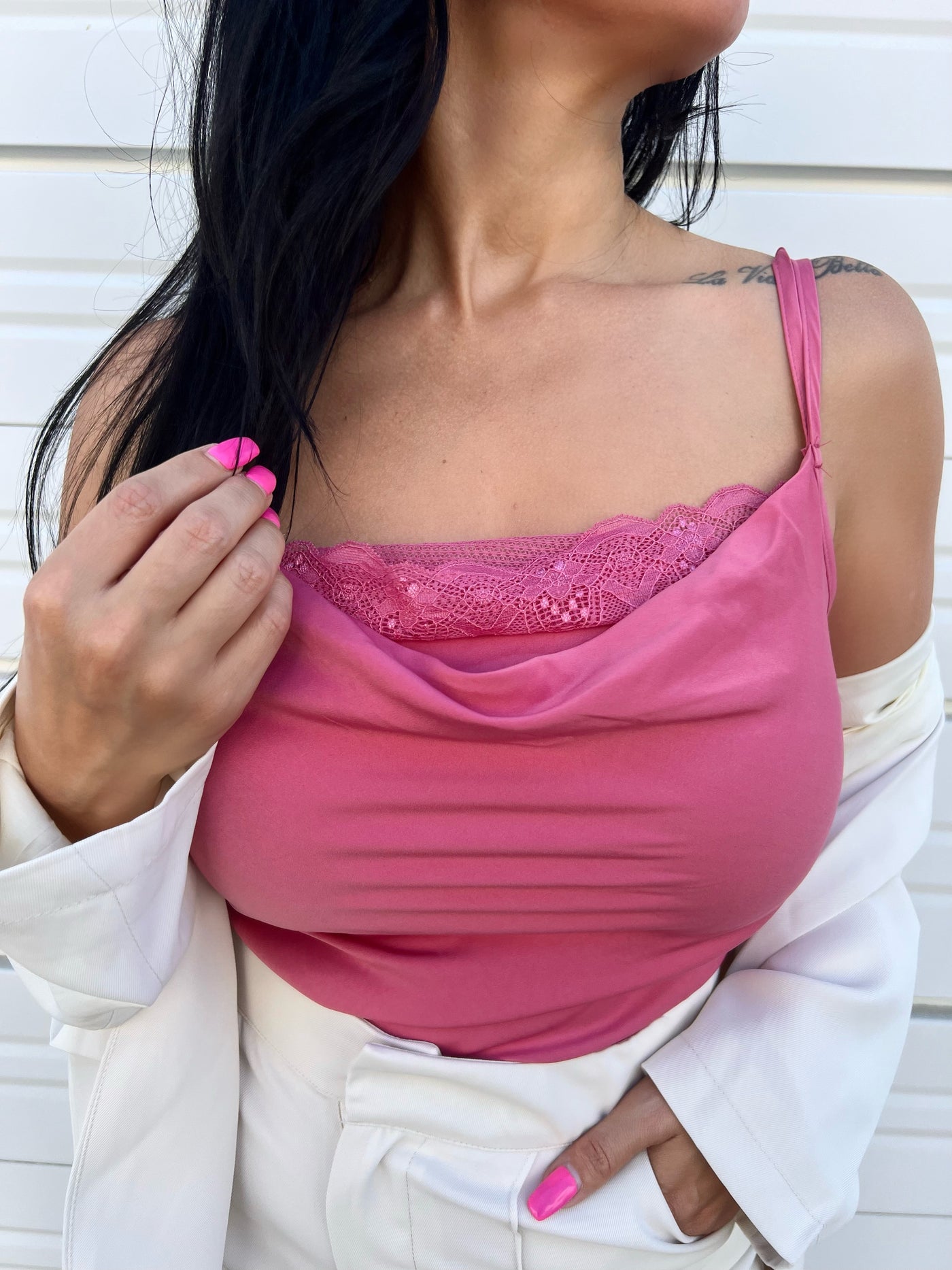 Calling Ken Over - Cami with Lace Neckline