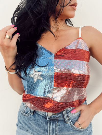 Pretty and Patriotic - Sequin American Sleeveless Top
