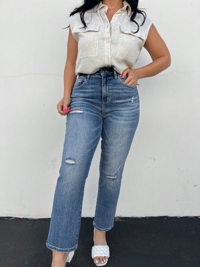 I’m Your Girl - Vintage Wash Distressed Straight Leg Jeans