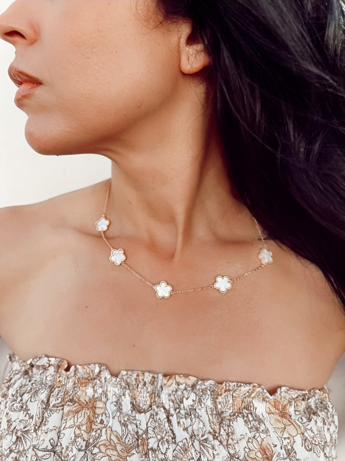 Delicate One- Mother Of Pearl Floral Necklace