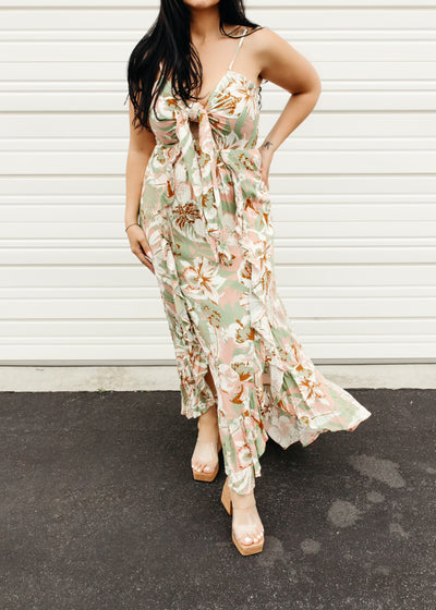 Sweet Summertime - Tropical Print Ruffled Maxi Dress