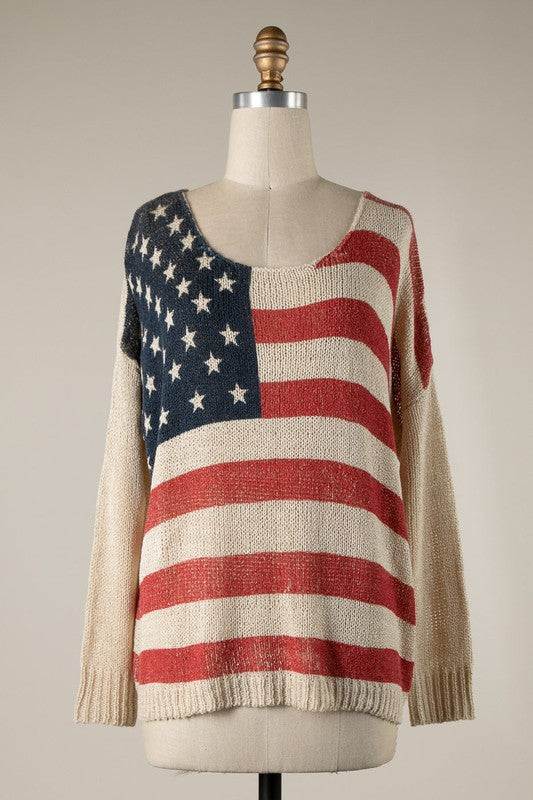 American Sweetheart - American Flag Cable Knit Sweater