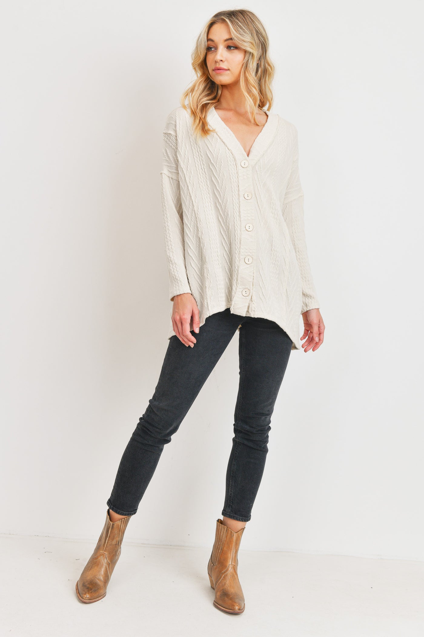 Snow Bunny - L/S Cable Knit Cardigan