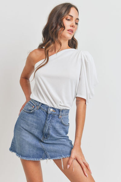 Half Past The Hour - One Shoulder Puff Sleeve Top