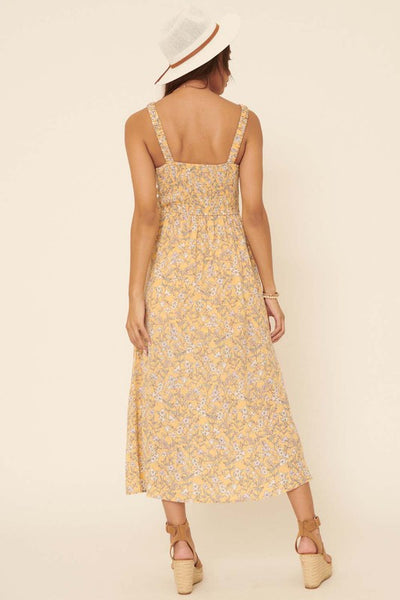 Sunshine For Days - Floral Buttoned Slit Maxi Dress