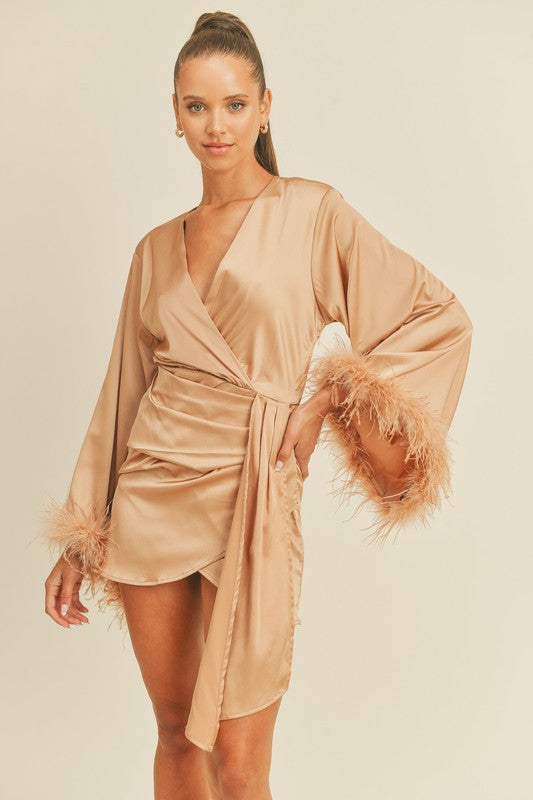 Glamorous Life - Faux Fur Sleeve Mini Dress