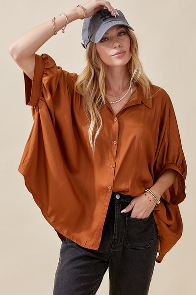 I Like It, I Love It - Satin Button Down Top