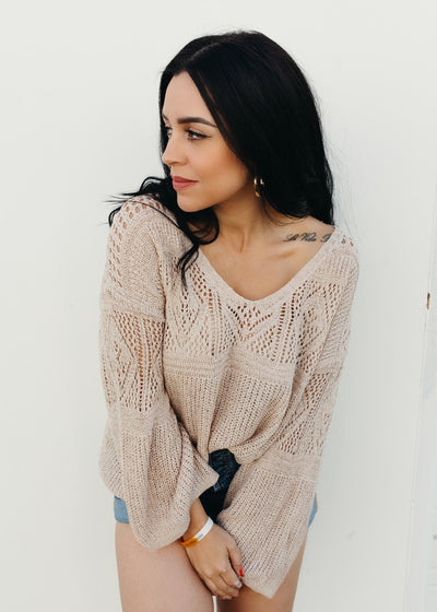 Beachside Beauty - Bell Sleeve Crochet Sweater