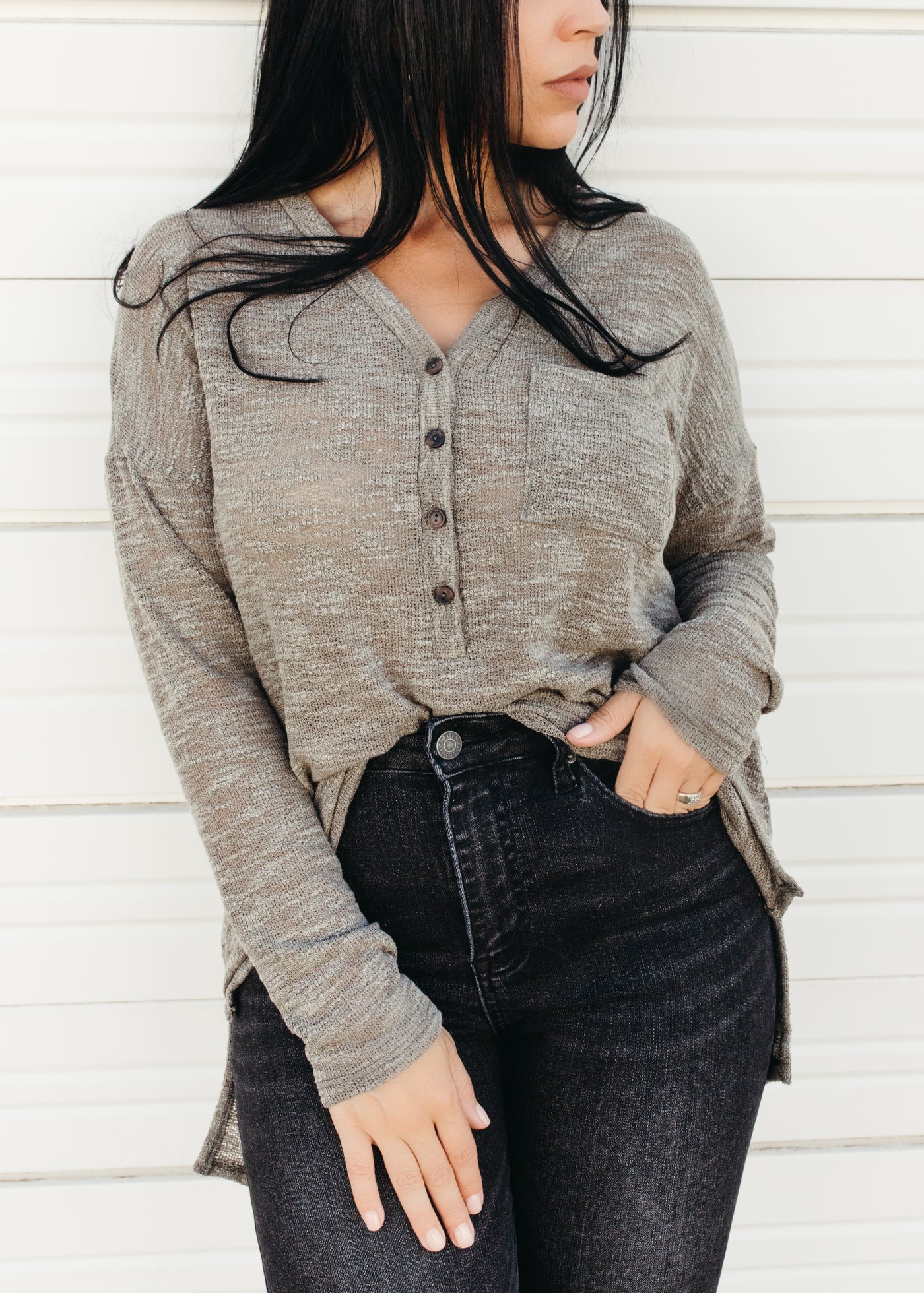 Collect Your Thoughts - Button Down V-Neck Top