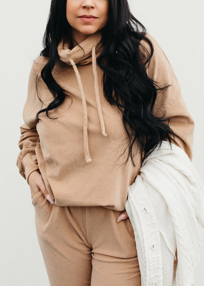 Bundled Up Babe - Cowl Neck Suede Knit Pullover