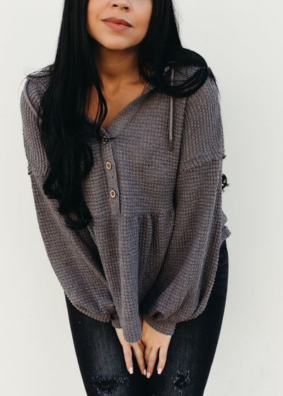 Ready To Wind Down - Ruffled Hem Button Down Hoodie Top