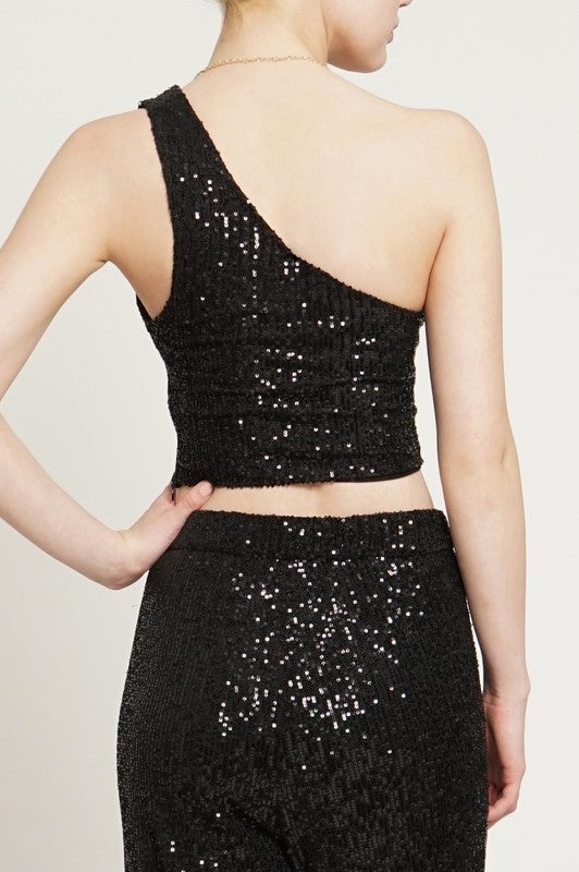 Born To Party - One Shoulder Sequin Top