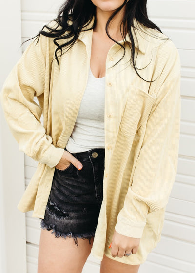 Traveling Trendy - Corded Oversized Button Up