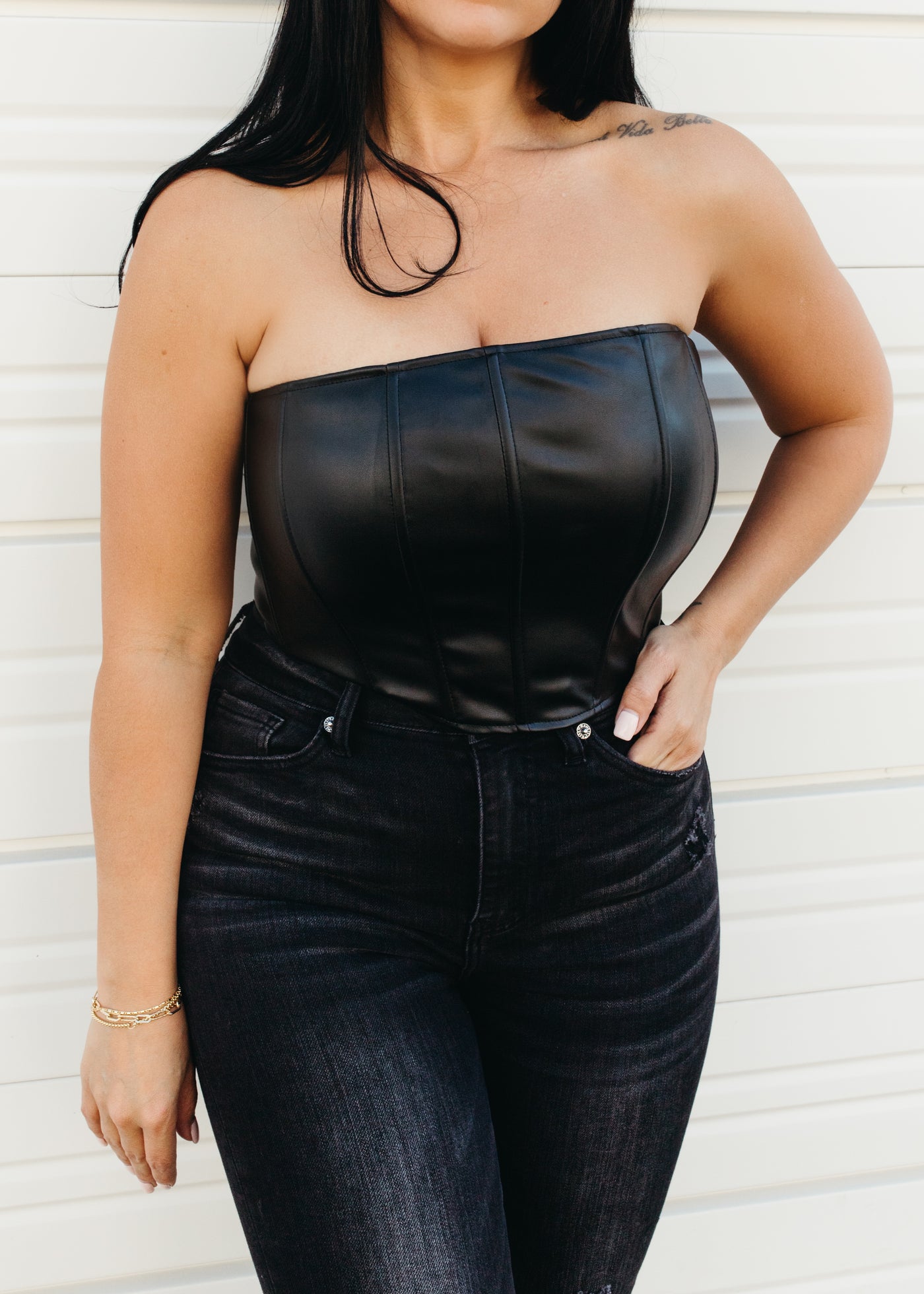 Both To Blame - Faux Leather Corset Top