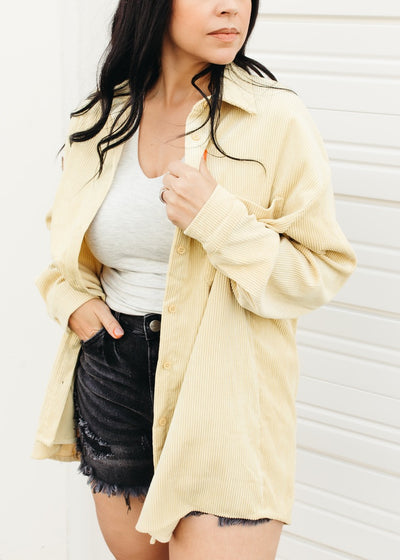 Traveling Trendy - Corded Oversized Button Up