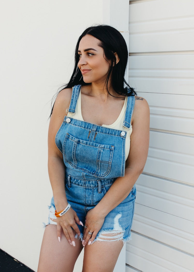 Ready To Road Trip - Distressed Shortalls