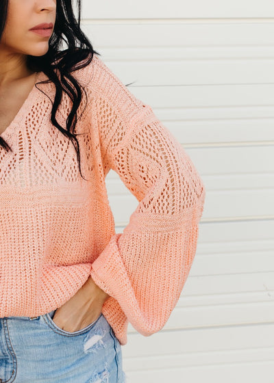 Beachside Beauty - Bell Sleeve Crochet Sweater