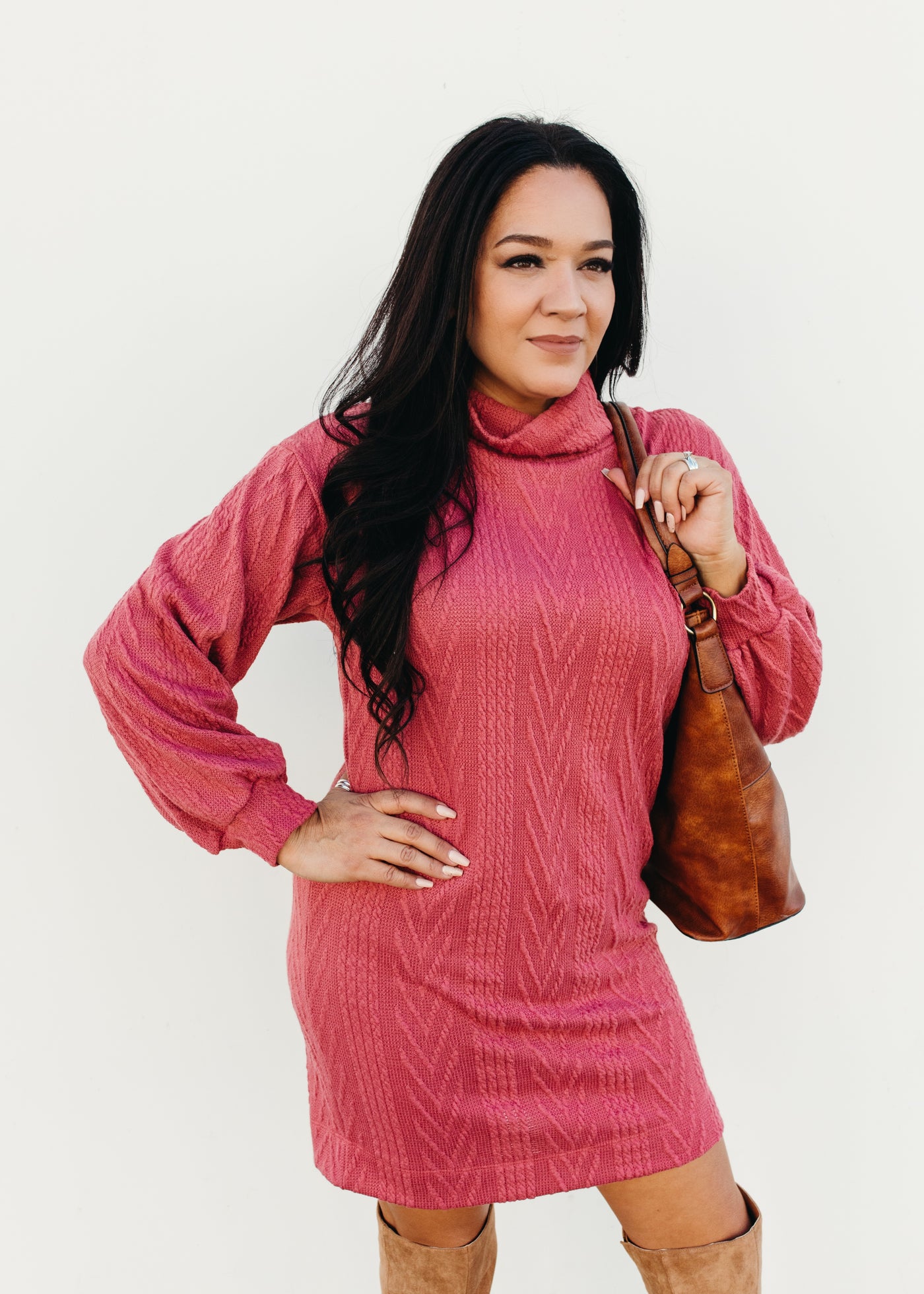 Holiday Plans - Cable Knit Turtle Neck Dress