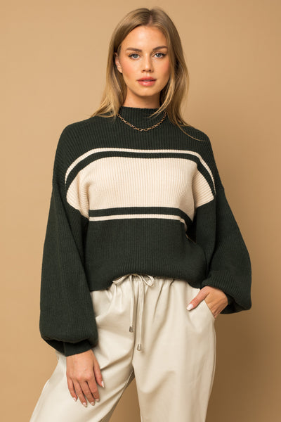 The Feel of Fall - Striped Mock Neck Sweater