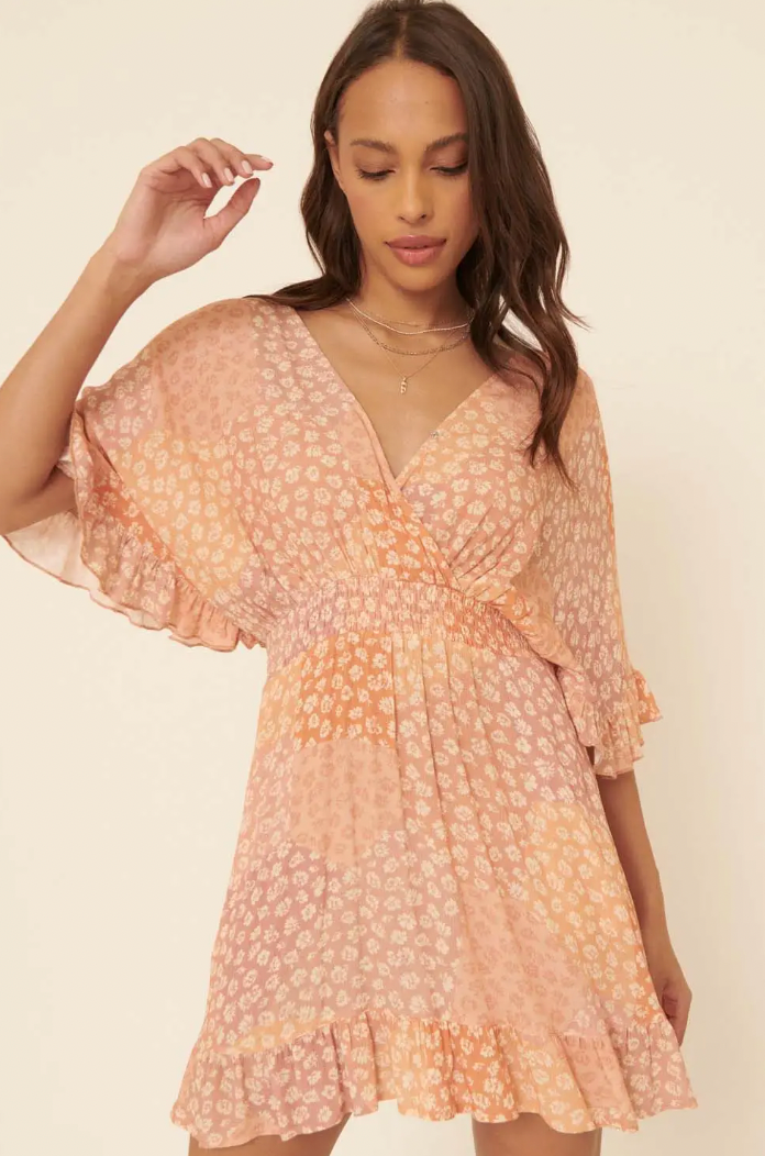 Innocent Side - Floral Patch Print Ruffled Romper
