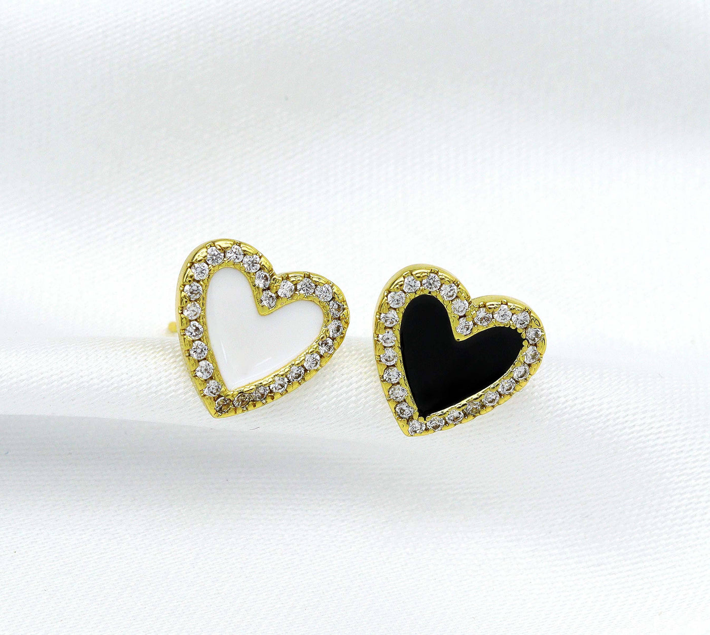 Hidden Love - Enamel Heart Stud Earrings